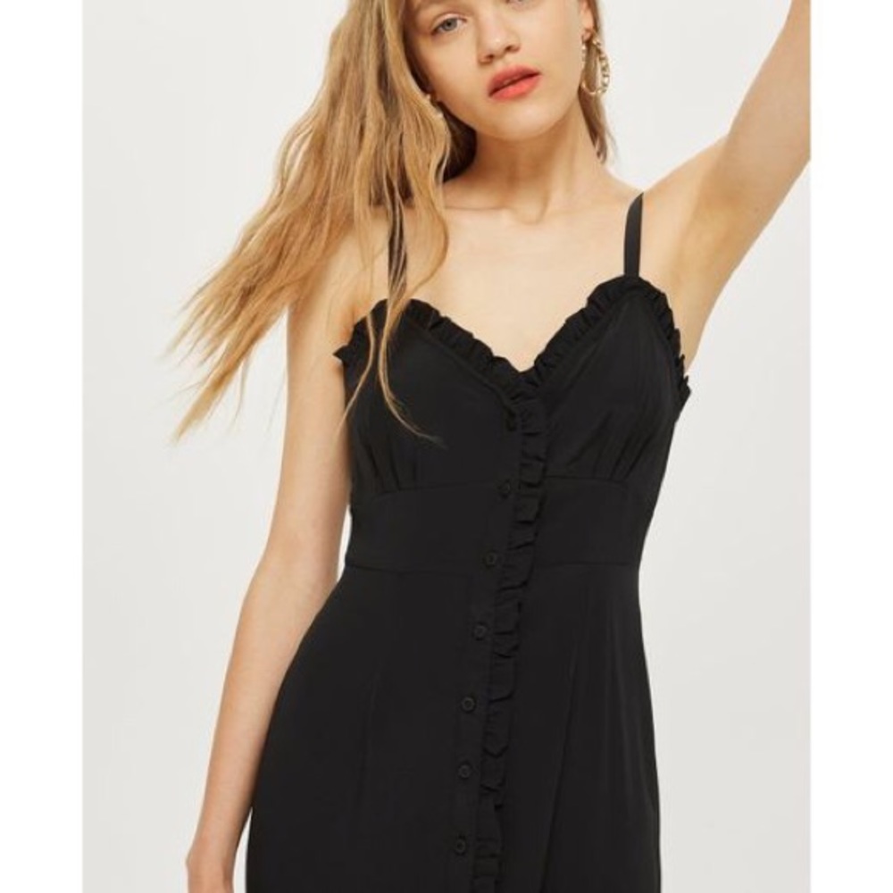 Topshop button down ruffle slip dress